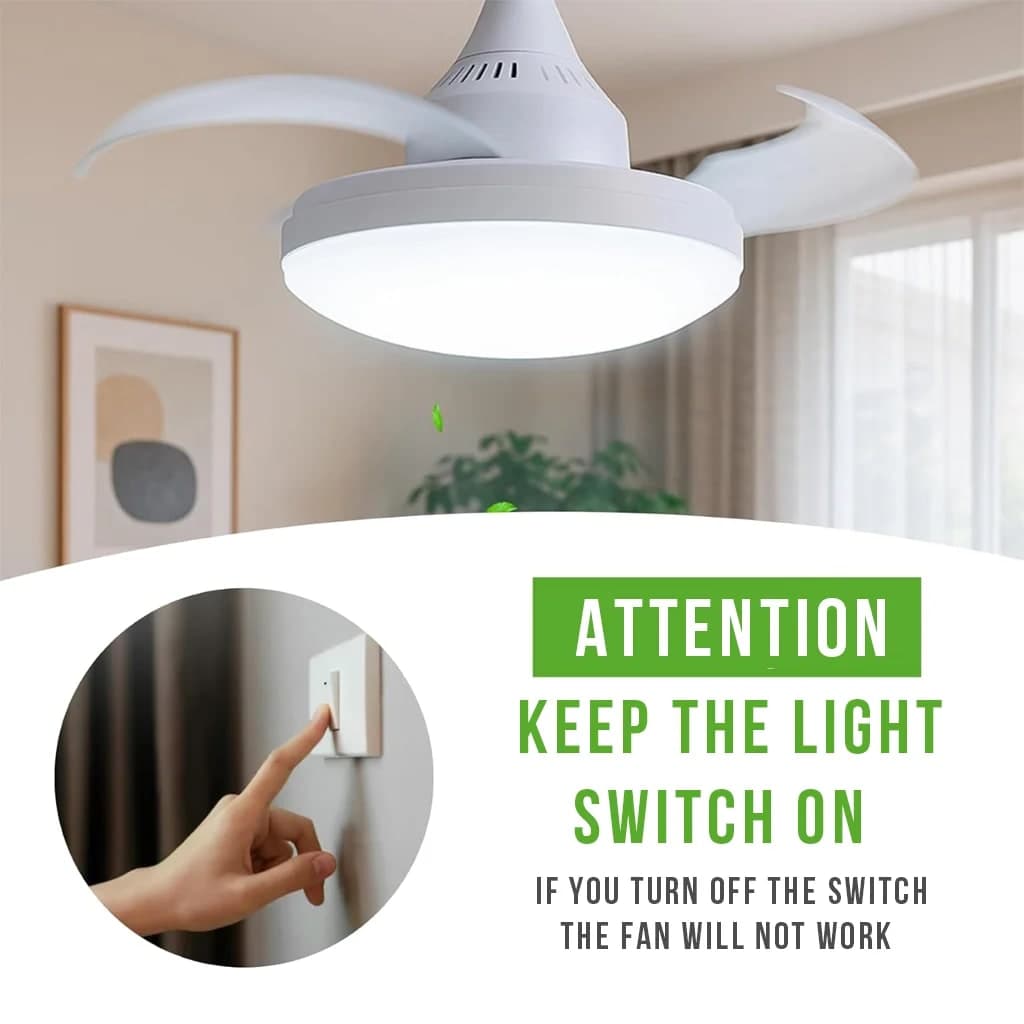 Ventilateur de plafond rétractable avec lumière réglable et télécommande
